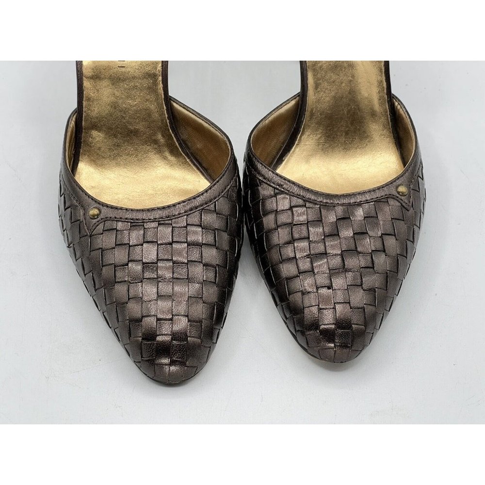 Antonio Melani Brown Leather Strappy Woven Pump Heels Size 8.5 M - Picture 7 of 11